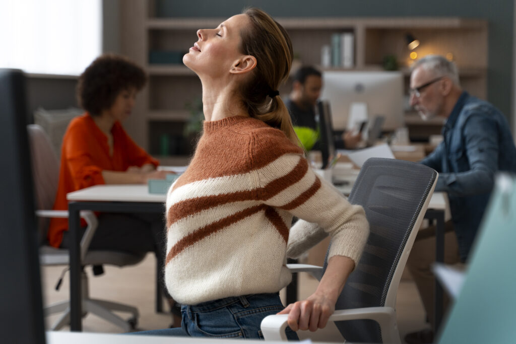 woman office stretching work day 2